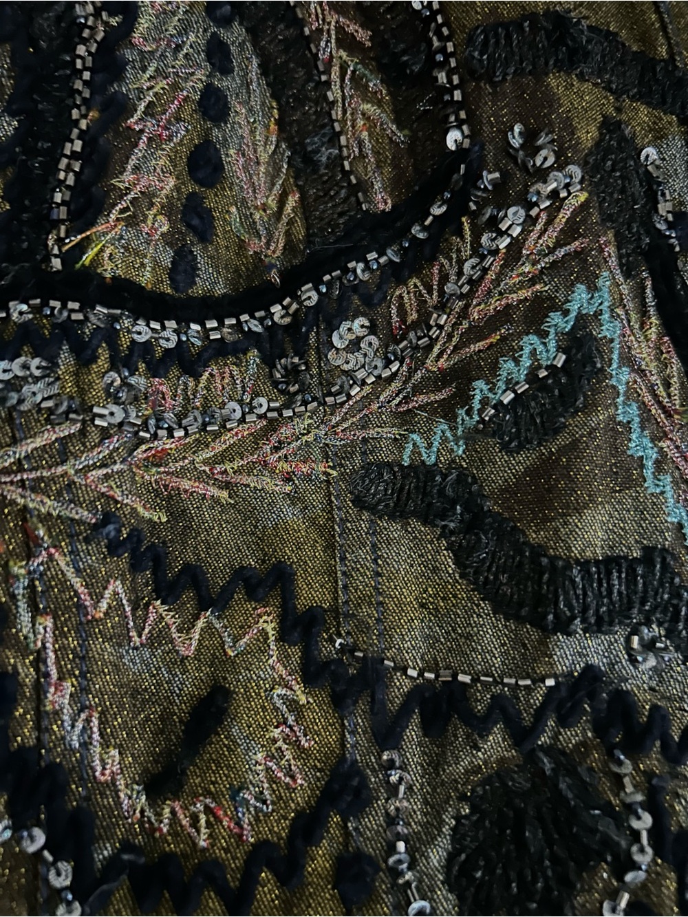 Chico's Olive Green Embroidered Button-Front Jean Jacket